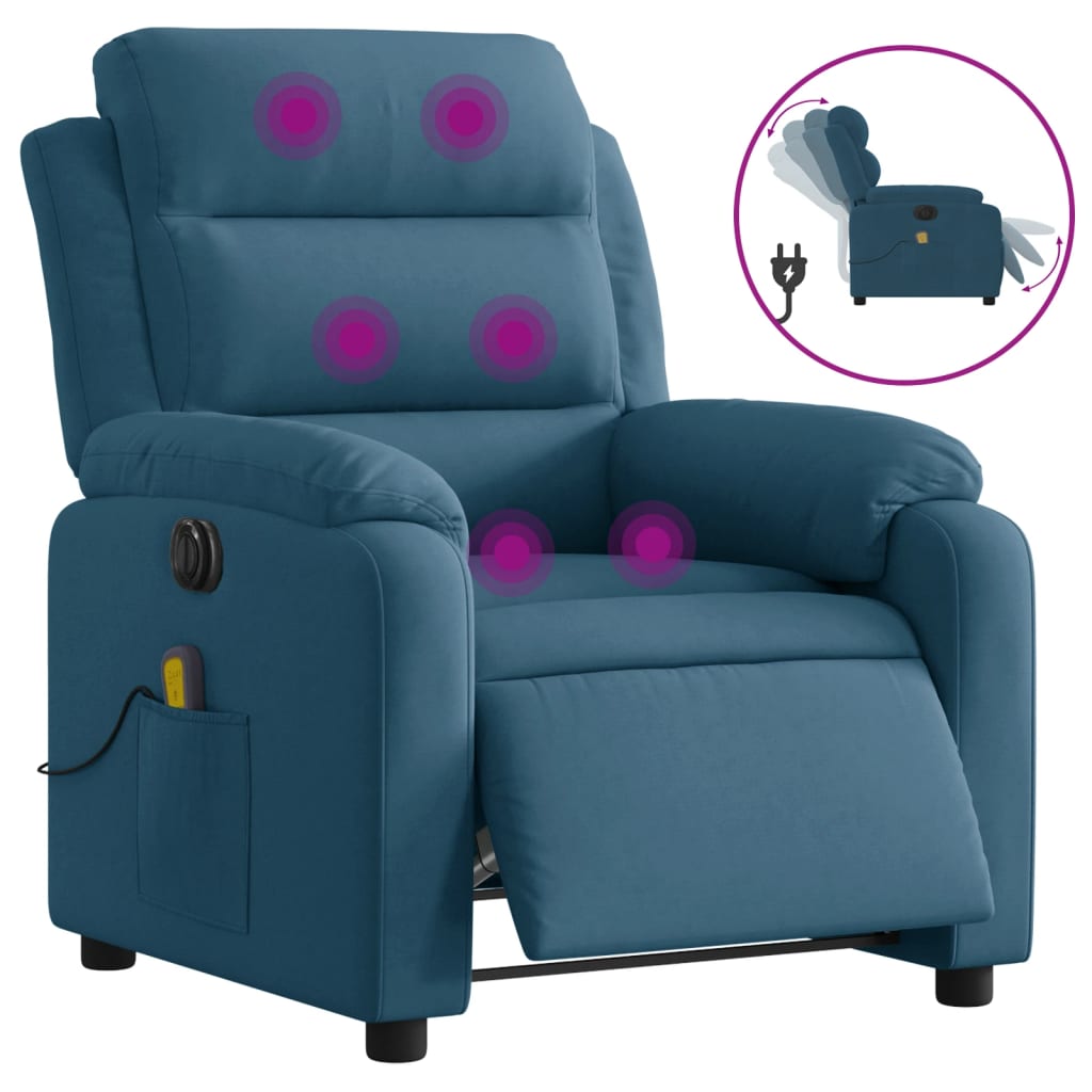 vidaXL Sillón reclinable de masaje eléctrico terciopelo azul