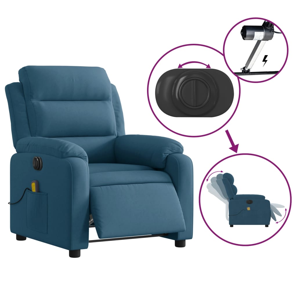 vidaXL Sillón reclinable de masaje eléctrico terciopelo azul