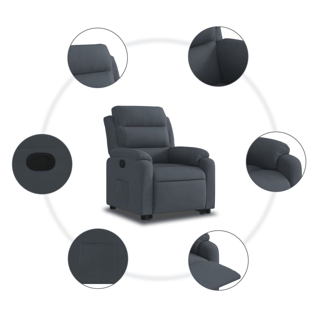 vidaXL Sillón reclinable elevable terciopelo gris oscuro