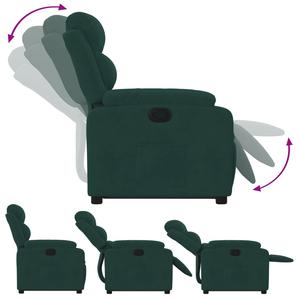 vidaXL Sillón reclinable elevable terciopelo verde oscuro