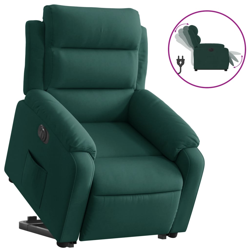 vidaXL Sillón eléctrico reclinable elevable de terciopelo verde oscuro