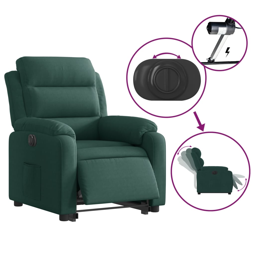 vidaXL Sillón eléctrico reclinable elevable de terciopelo verde oscuro