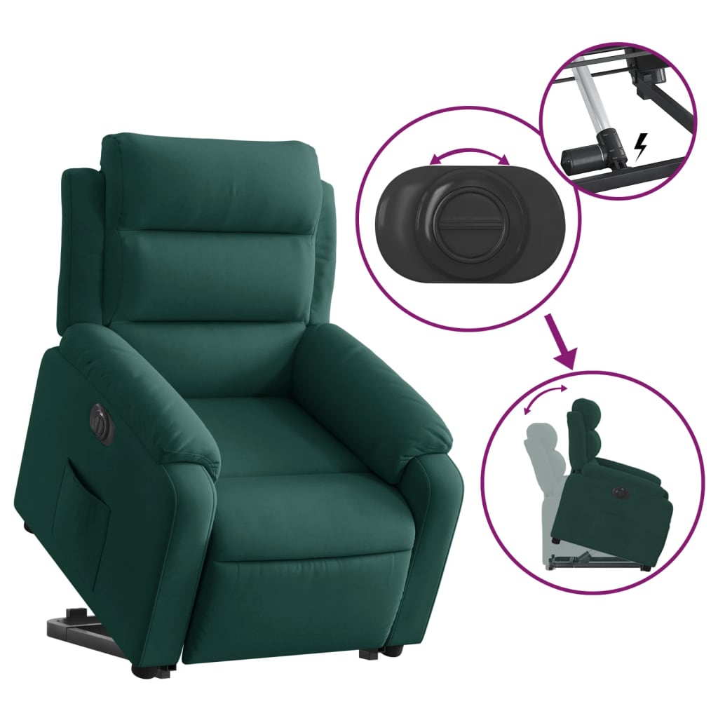 vidaXL Sillón eléctrico reclinable elevable de terciopelo verde oscuro