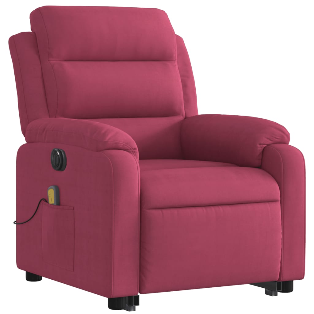 vidaXL Sillón de masaje reclinable elevable terciopelo rojo tinto