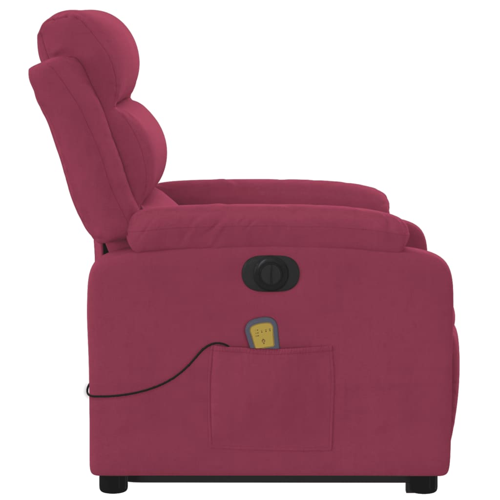 vidaXL Sillón de masaje reclinable elevable terciopelo rojo tinto