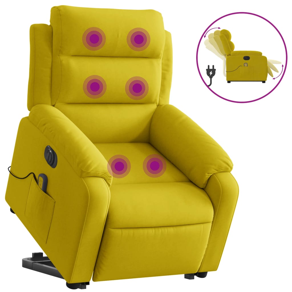 vidaXL Sillón reclinable masaje eléctrico elevable terciopelo amarillo