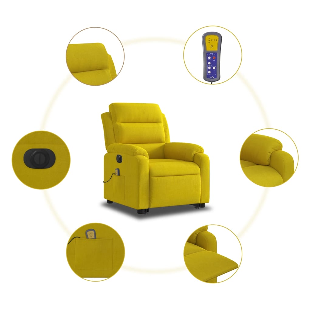 vidaXL Sillón reclinable masaje eléctrico elevable terciopelo amarillo