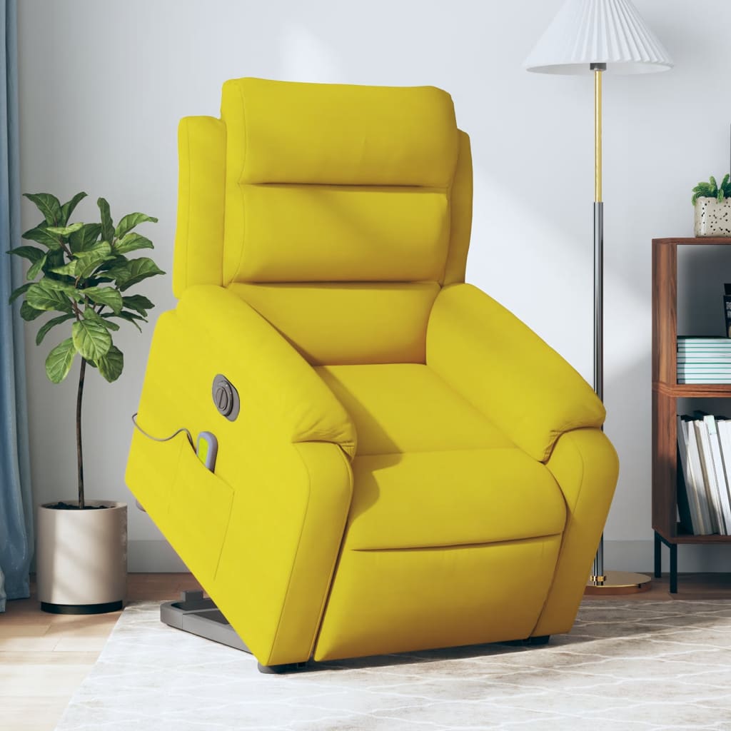 vidaXL Sillón reclinable masaje eléctrico elevable terciopelo amarillo