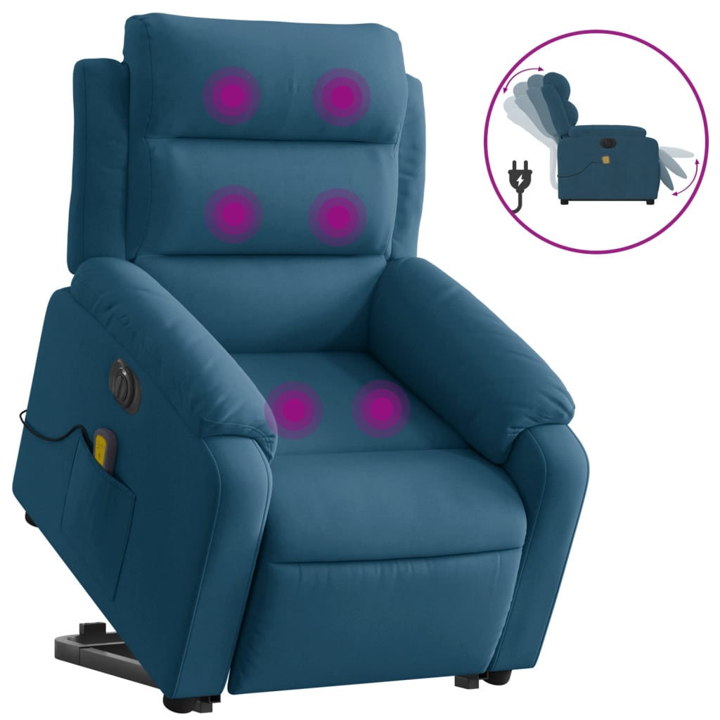 vidaXL Sillón reclinable de masaje eléctrico elevable terciopelo azul