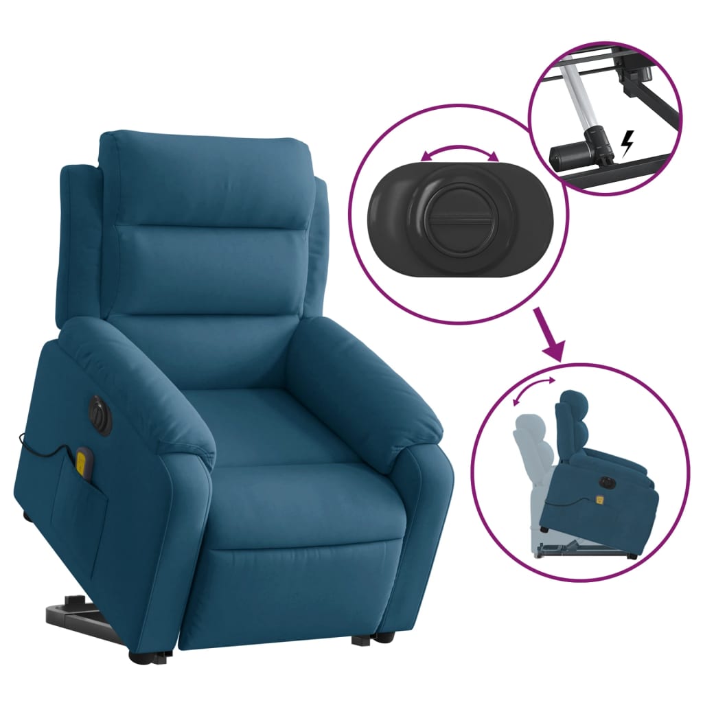 vidaXL Sillón reclinable de masaje eléctrico elevable terciopelo azul