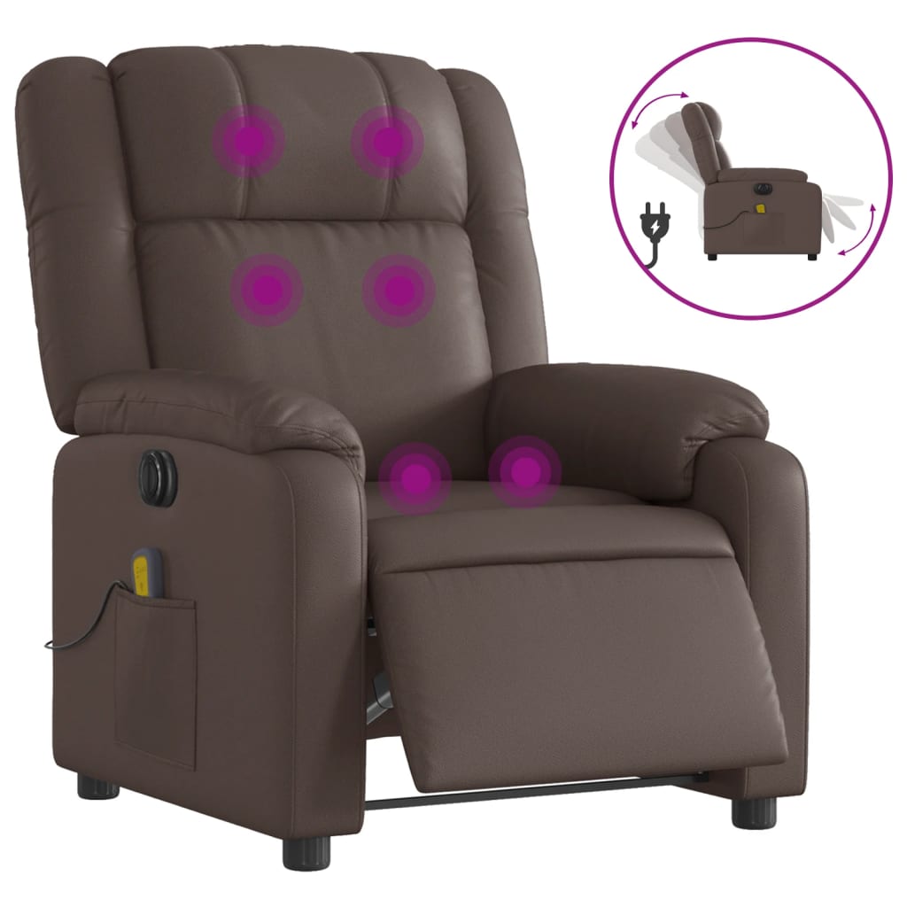 vidaXL Sillón de masaje reclinable eléctrico cuero sintético marrón