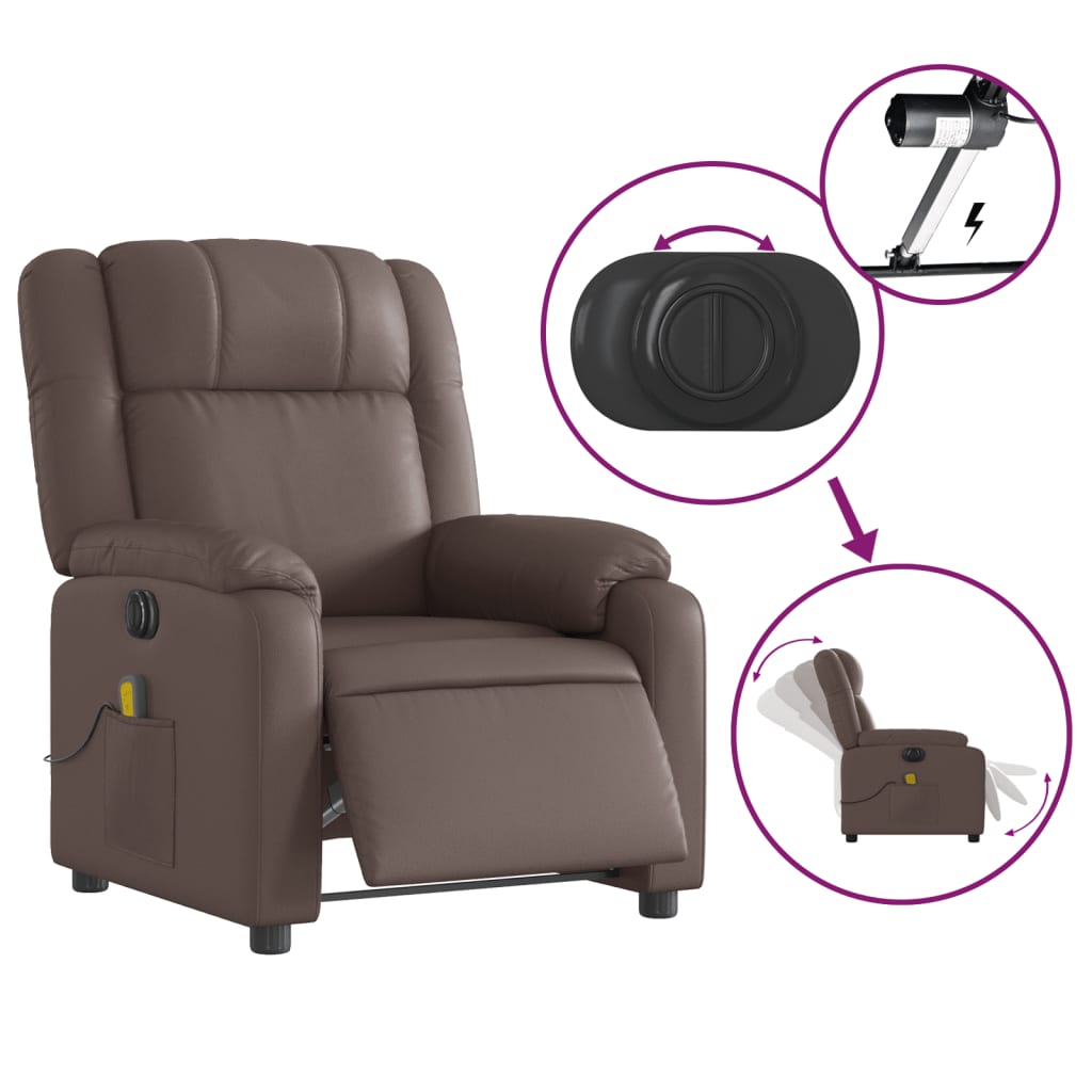 vidaXL Sillón de masaje reclinable eléctrico cuero sintético marrón