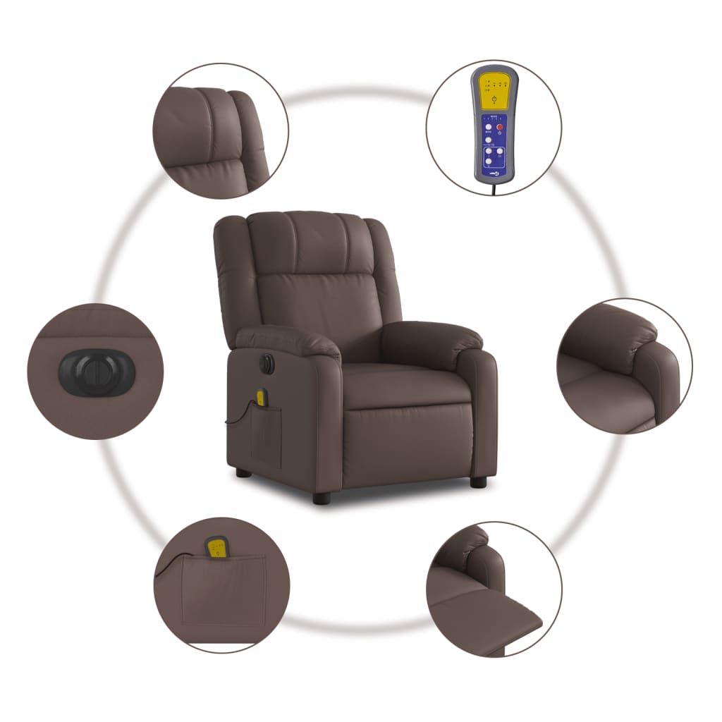 vidaXL Sillón de masaje reclinable eléctrico cuero sintético marrón