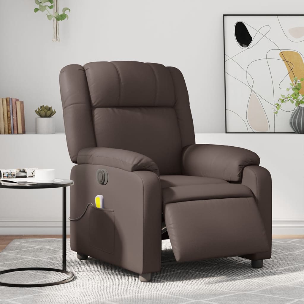 vidaXL Sillón de masaje reclinable eléctrico cuero sintético marrón