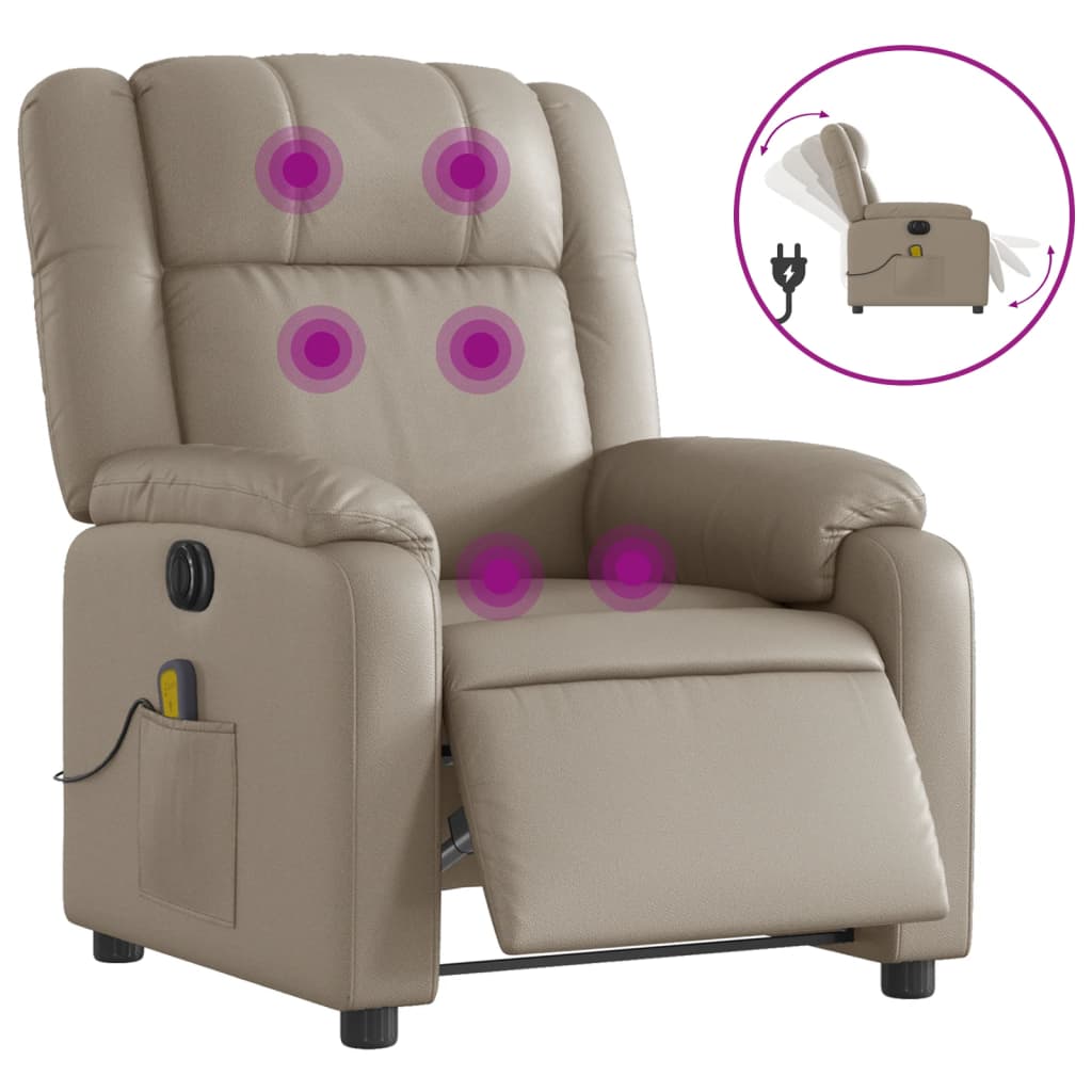 vidaXL Sillón reclinable de masaje eléctrico cuero sintético capuchino