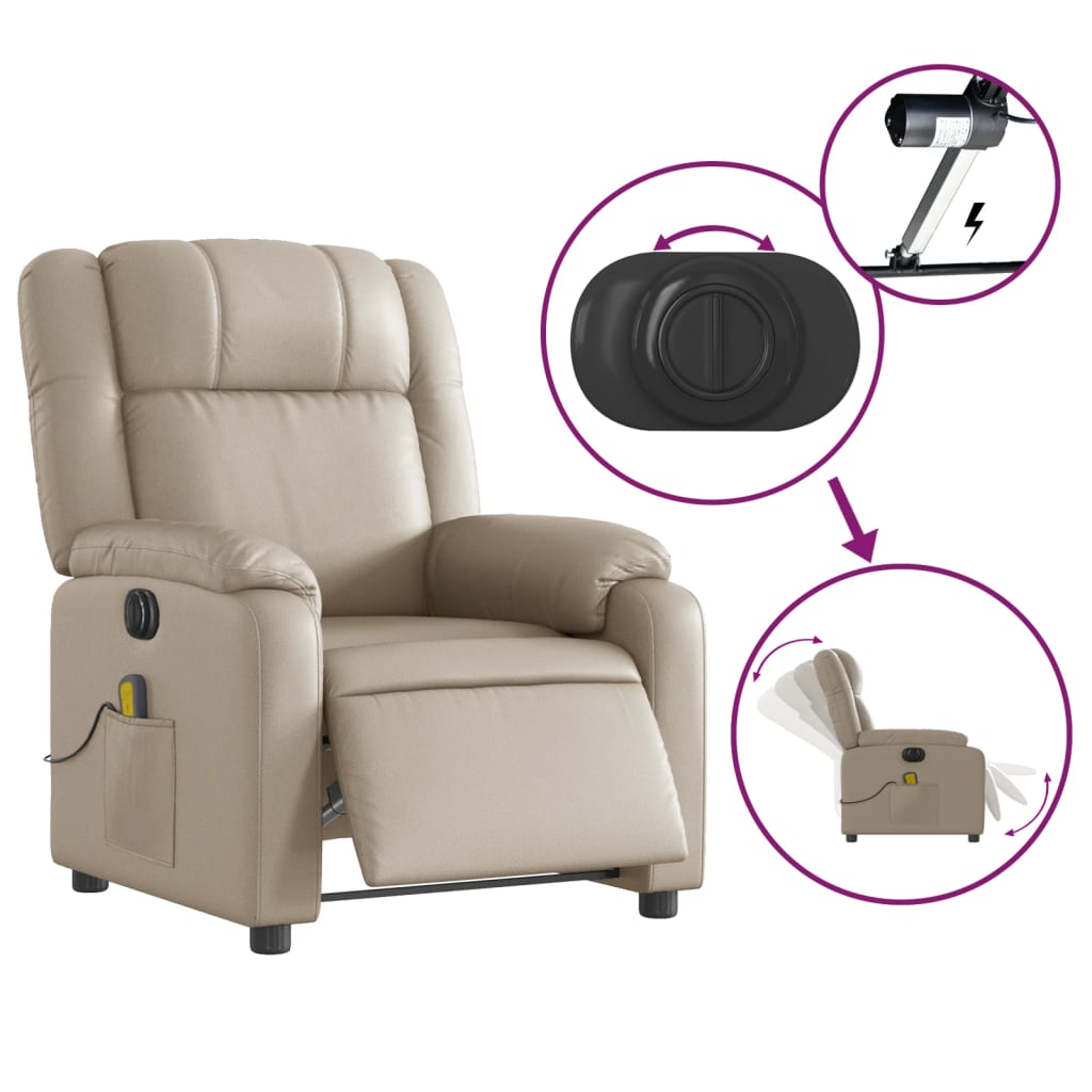 vidaXL Sillón reclinable de masaje eléctrico cuero sintético capuchino