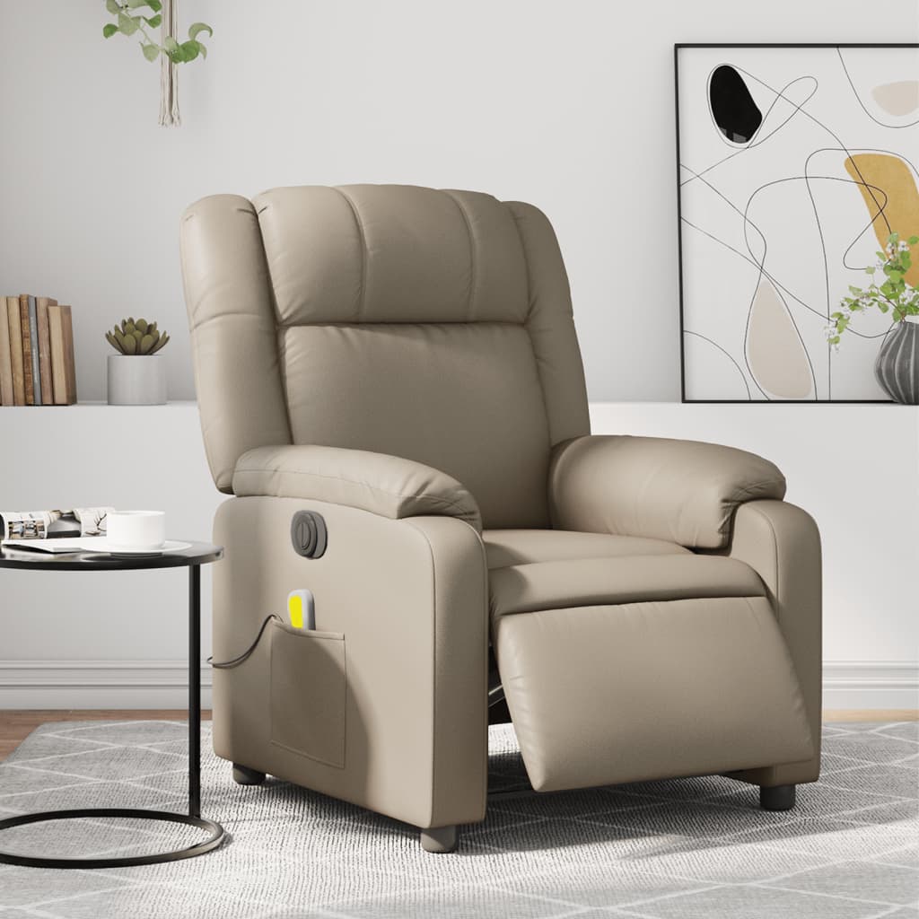 vidaXL Sillón reclinable de masaje eléctrico cuero sintético capuchino