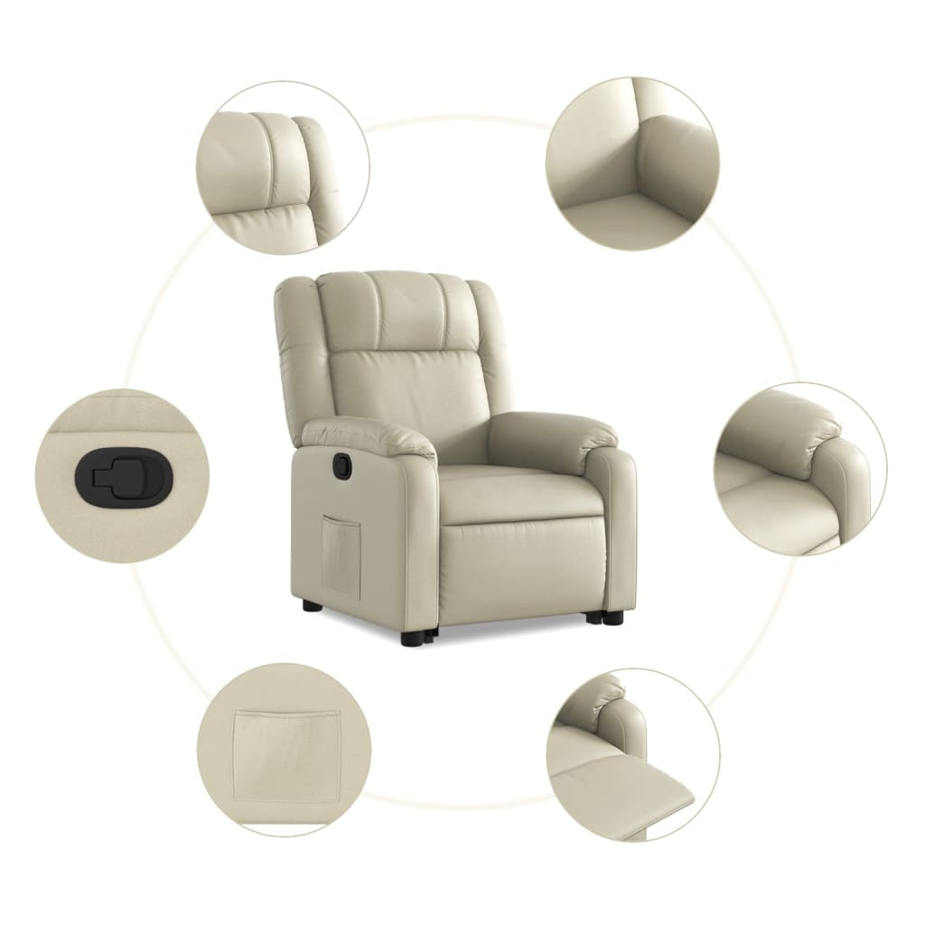 vidaXL Sillón reclinable elevable cuero artificial color crema