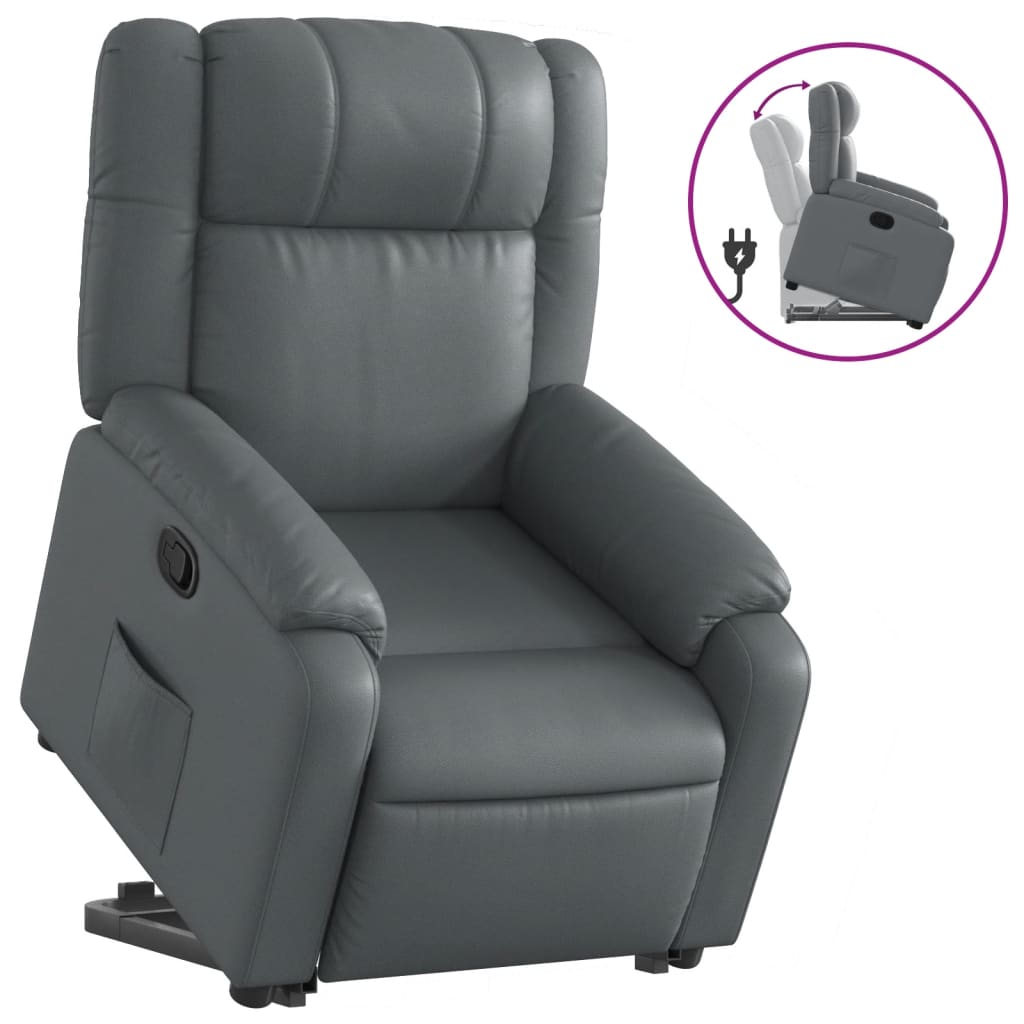 vidaXL Sillón reclinable elevable cuero artificial gris