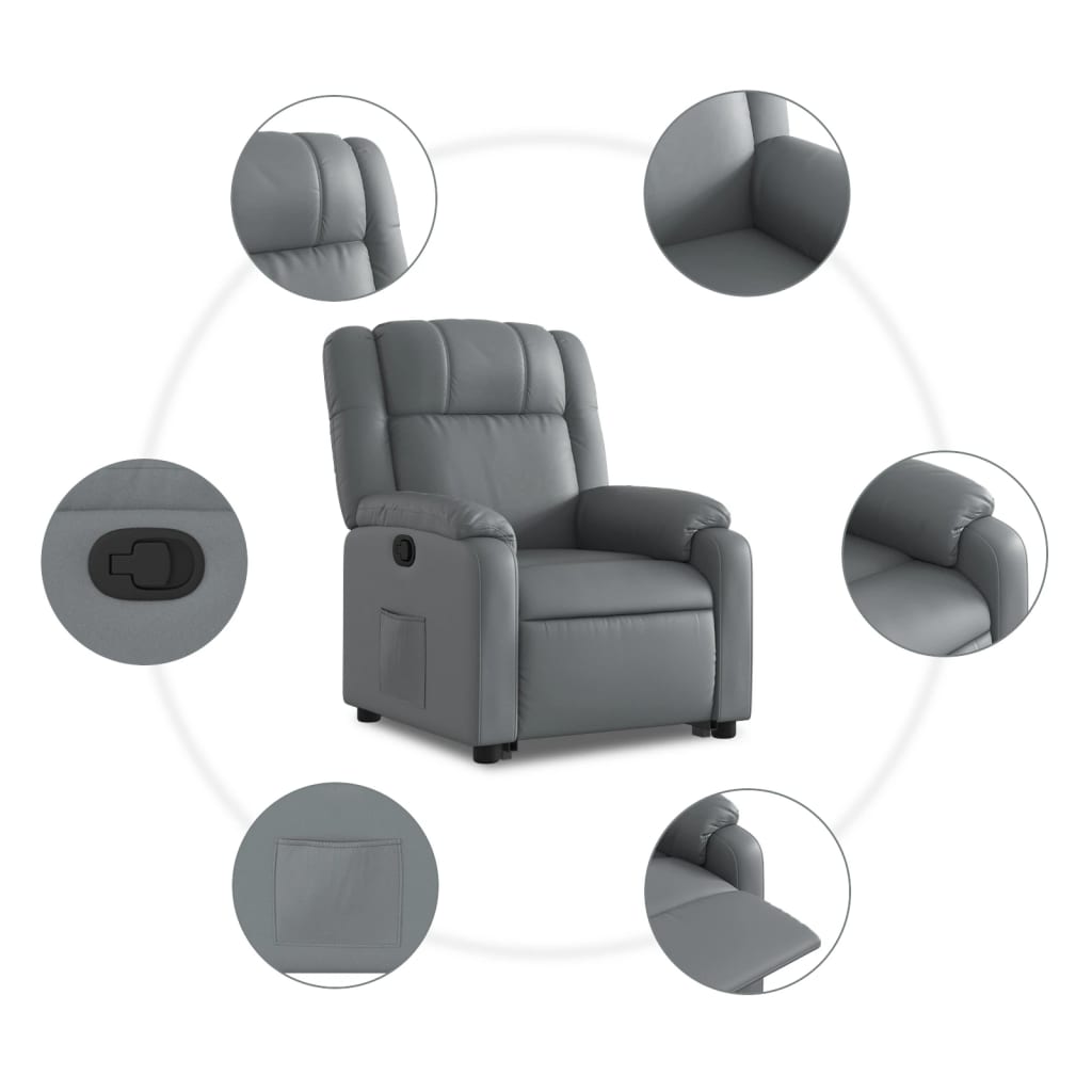 vidaXL Sillón reclinable elevable cuero artificial gris