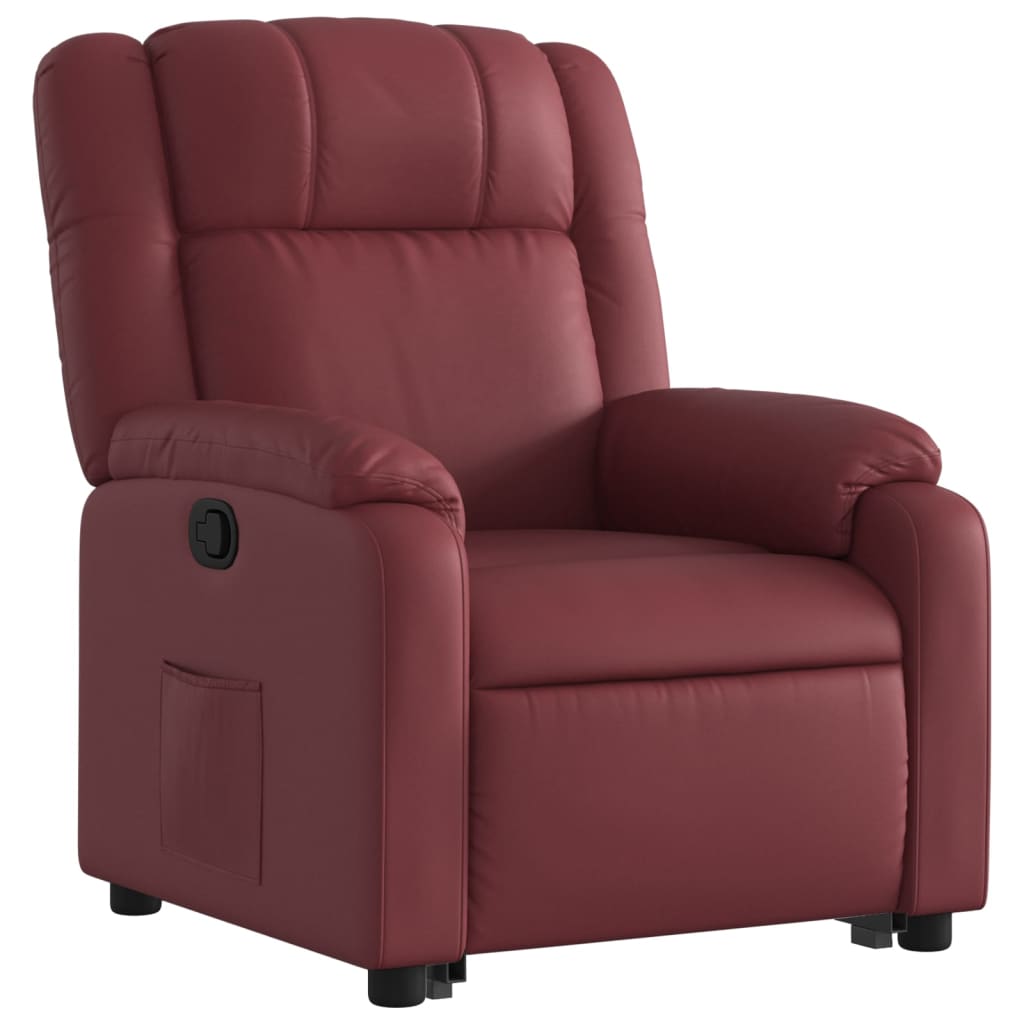 vidaXL Sillón reclinable elevable cuero artificial rojo tinto