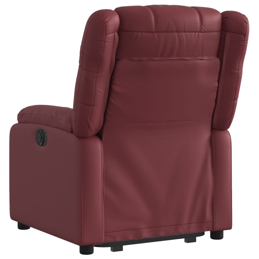 vidaXL Sillón reclinable elevable cuero artificial rojo tinto