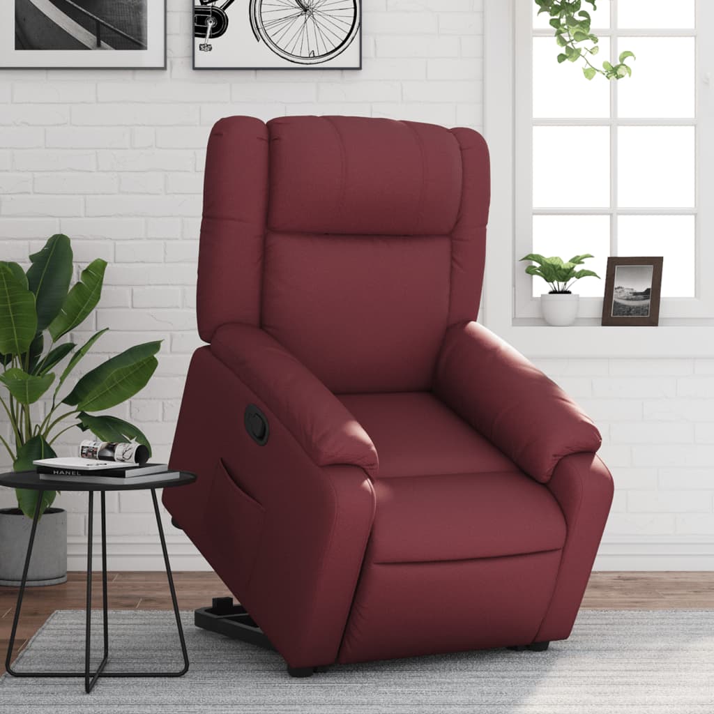 vidaXL Sillón reclinable elevable cuero artificial rojo tinto