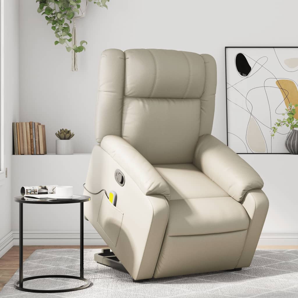 vidaXL Sillón reclinable de masaje de pie cuero artificial color crema