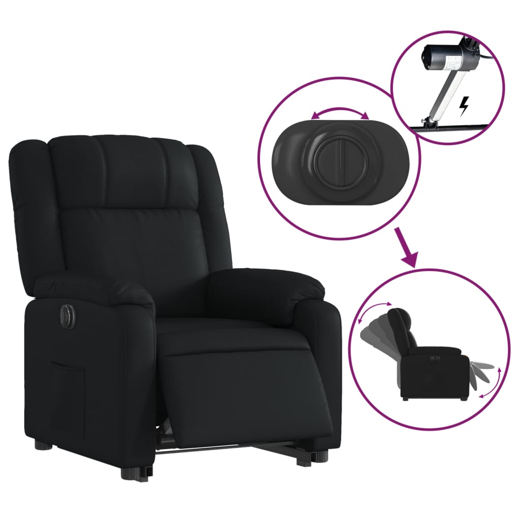 vidaXL Sillón reclinable y elevable eléctrico cuero sintético negro