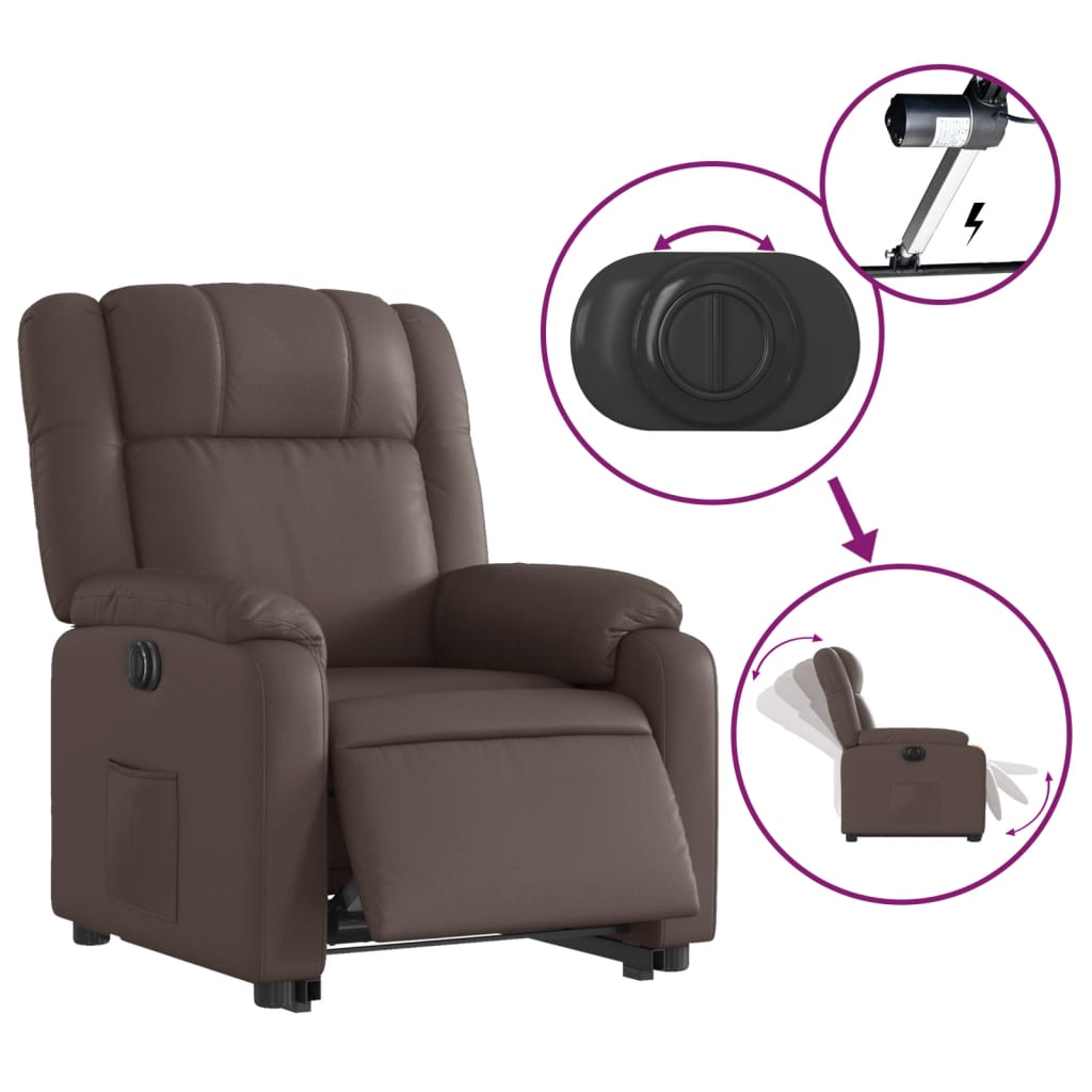 vidaXL Sillón reclinable elevable eléctrico de cuero sintético marrón