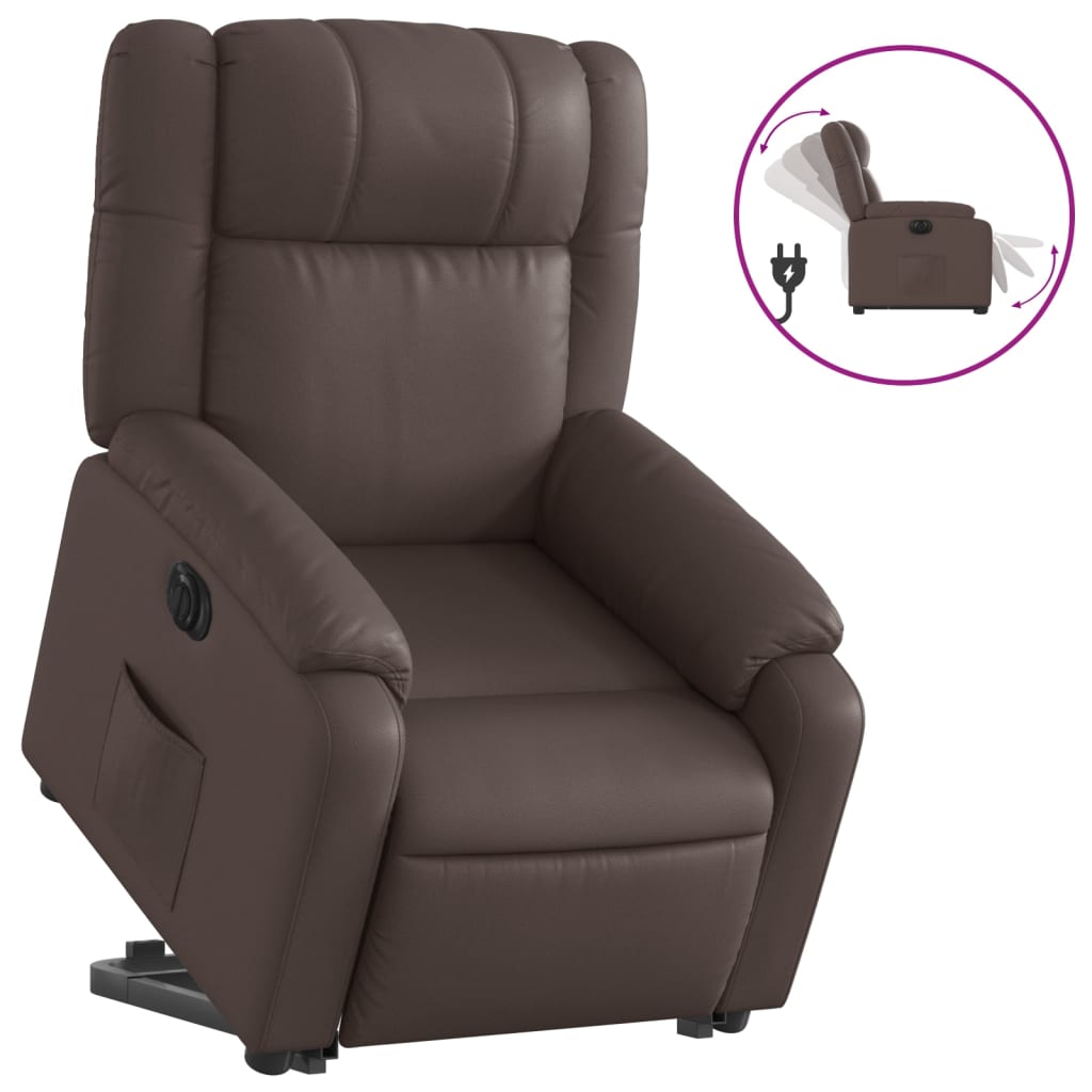 vidaXL Sillón reclinable elevable eléctrico de cuero sintético marrón