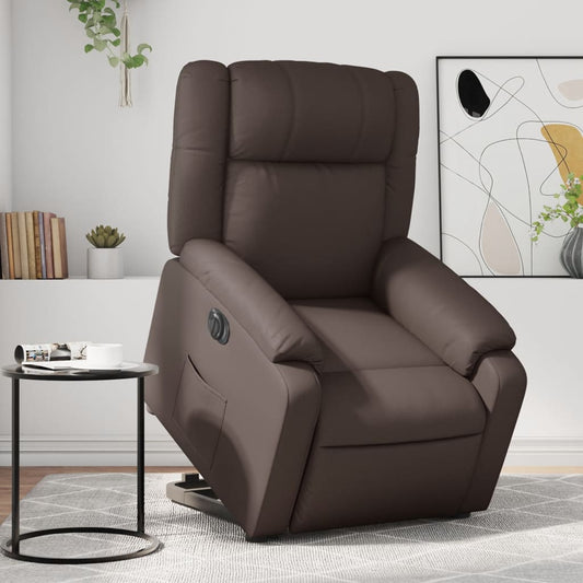 vidaXL Sillón reclinable elevable eléctrico de cuero sintético marrón