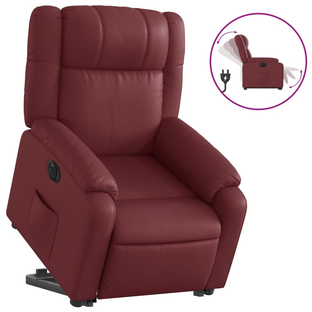 vidaXL Sillón elevable eléctrico cuero artificial rojo tinto