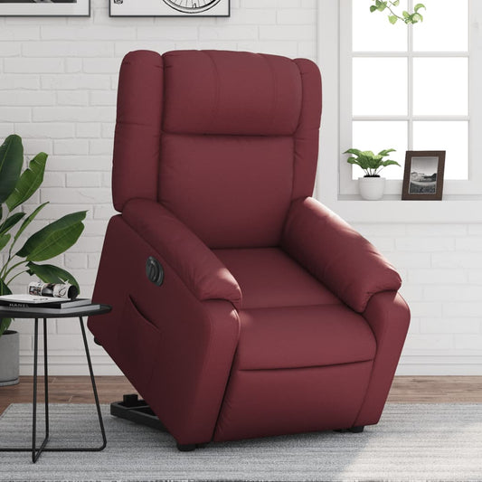 vidaXL Sillón elevable eléctrico cuero artificial rojo tinto