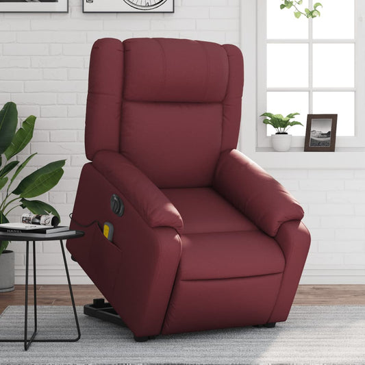 vidaXL Sillón de masaje elevable eléctrico cuero artificial rojo tinto