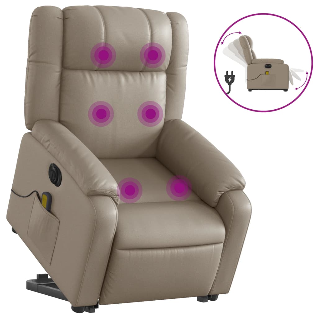 vidaXL Sillón reclinable de masaje eléctrico cuero sintético capuchino