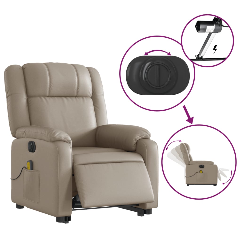 vidaXL Sillón reclinable de masaje eléctrico cuero sintético capuchino