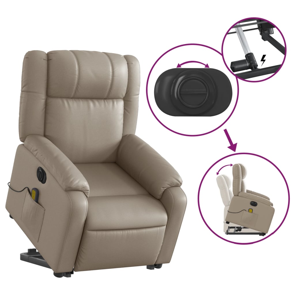 vidaXL Sillón reclinable de masaje eléctrico cuero sintético capuchino