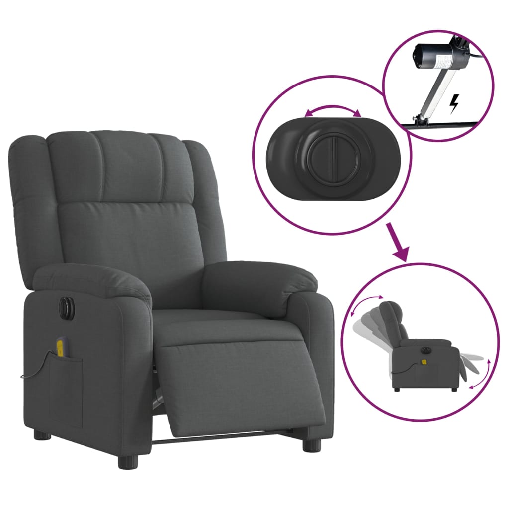 vidaXL Sillón reclinable de masaje eléctrico tela gris oscuro