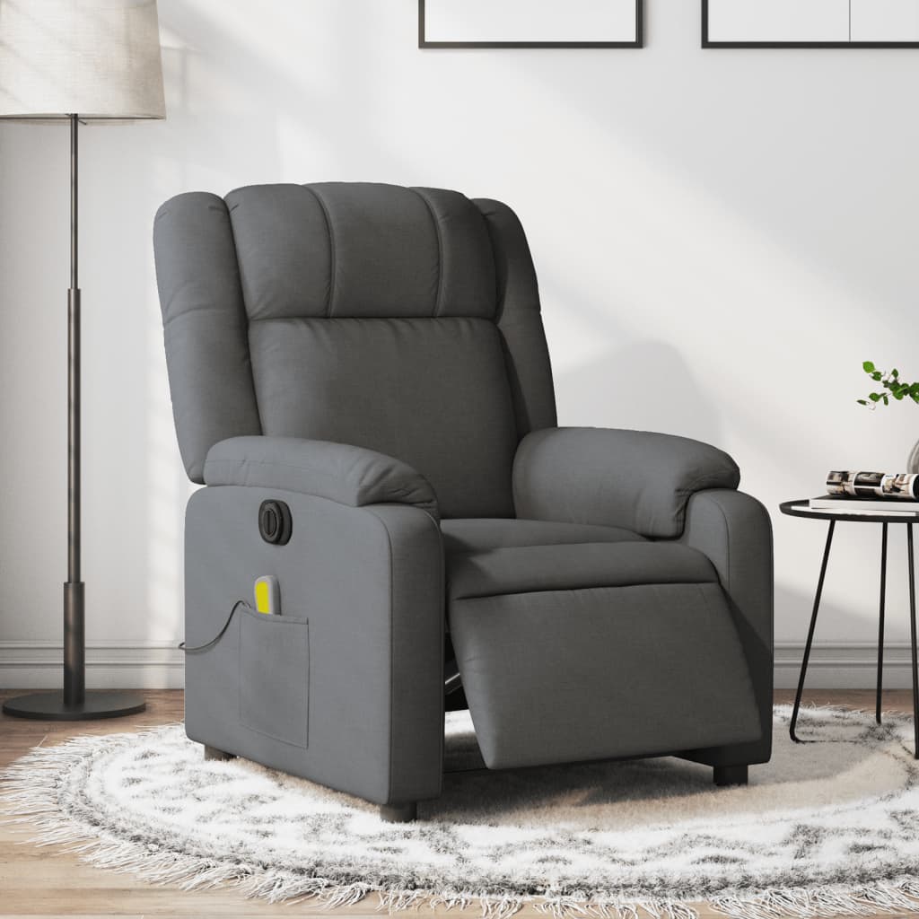 vidaXL Sillón reclinable de masaje eléctrico tela gris oscuro