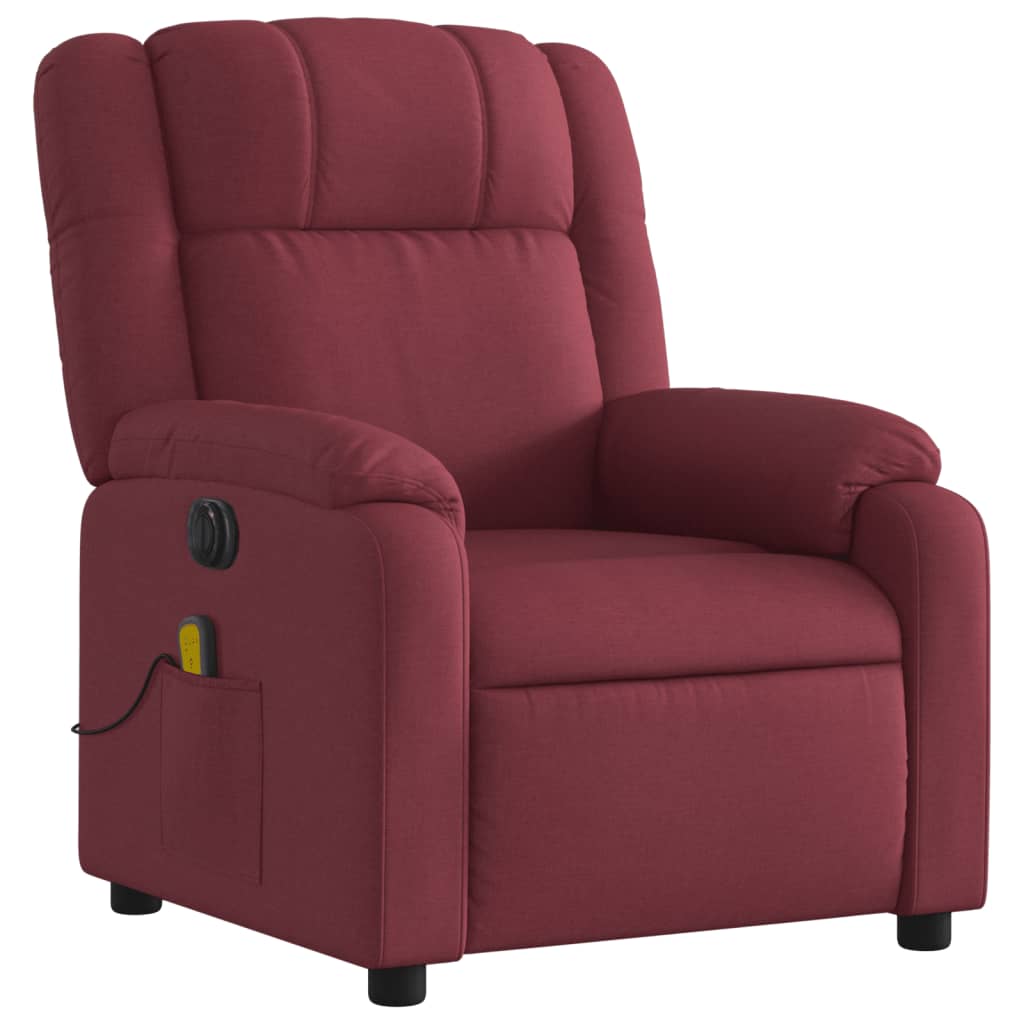 vidaXL Sillón de masaje reclinable eléctrico tela rojo tinto