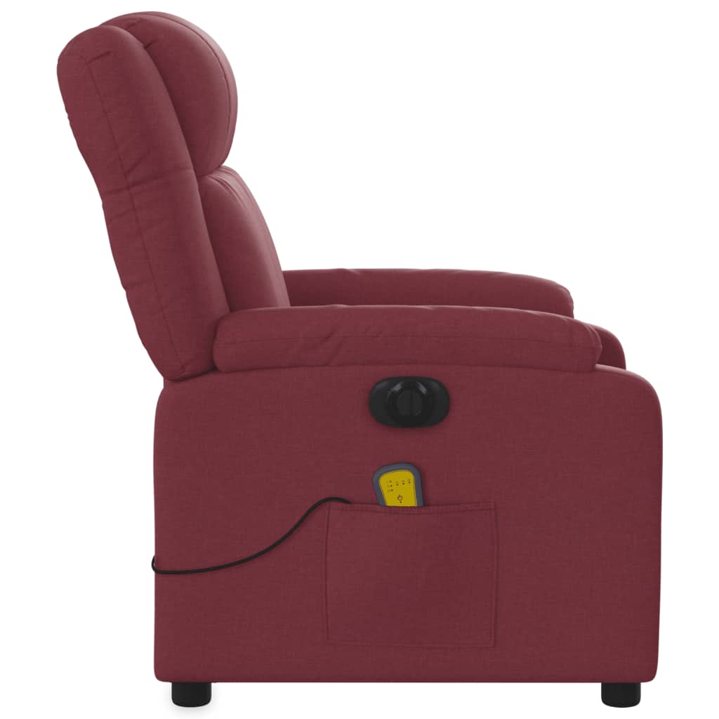 vidaXL Sillón de masaje reclinable eléctrico tela rojo tinto