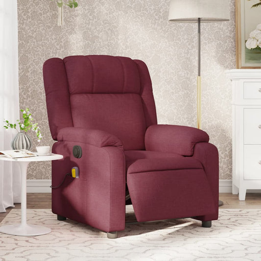 vidaXL Sillón de masaje reclinable eléctrico tela rojo tinto