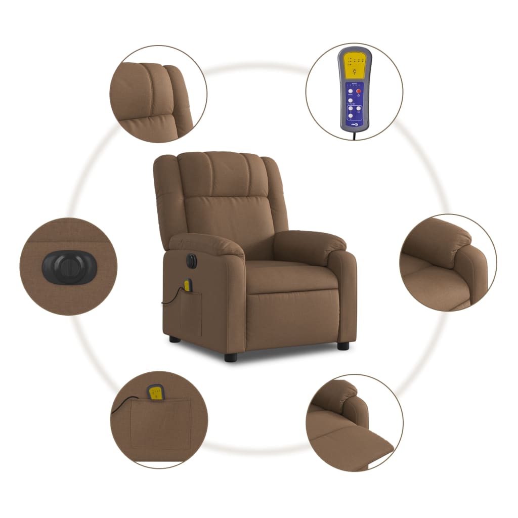 vidaXL Sillón reclinable de masaje eléctrico tela marrón