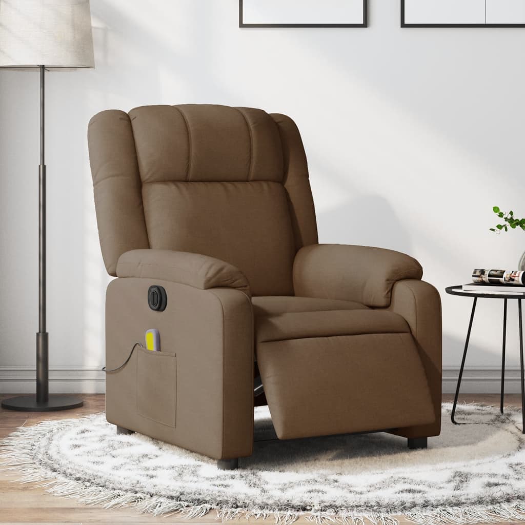 vidaXL Sillón reclinable de masaje eléctrico tela marrón