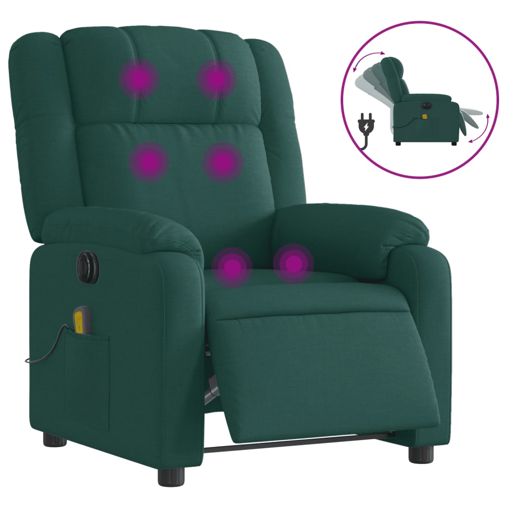 vidaXL Sillón reclinable de masaje eléctrico tela verde oscuro