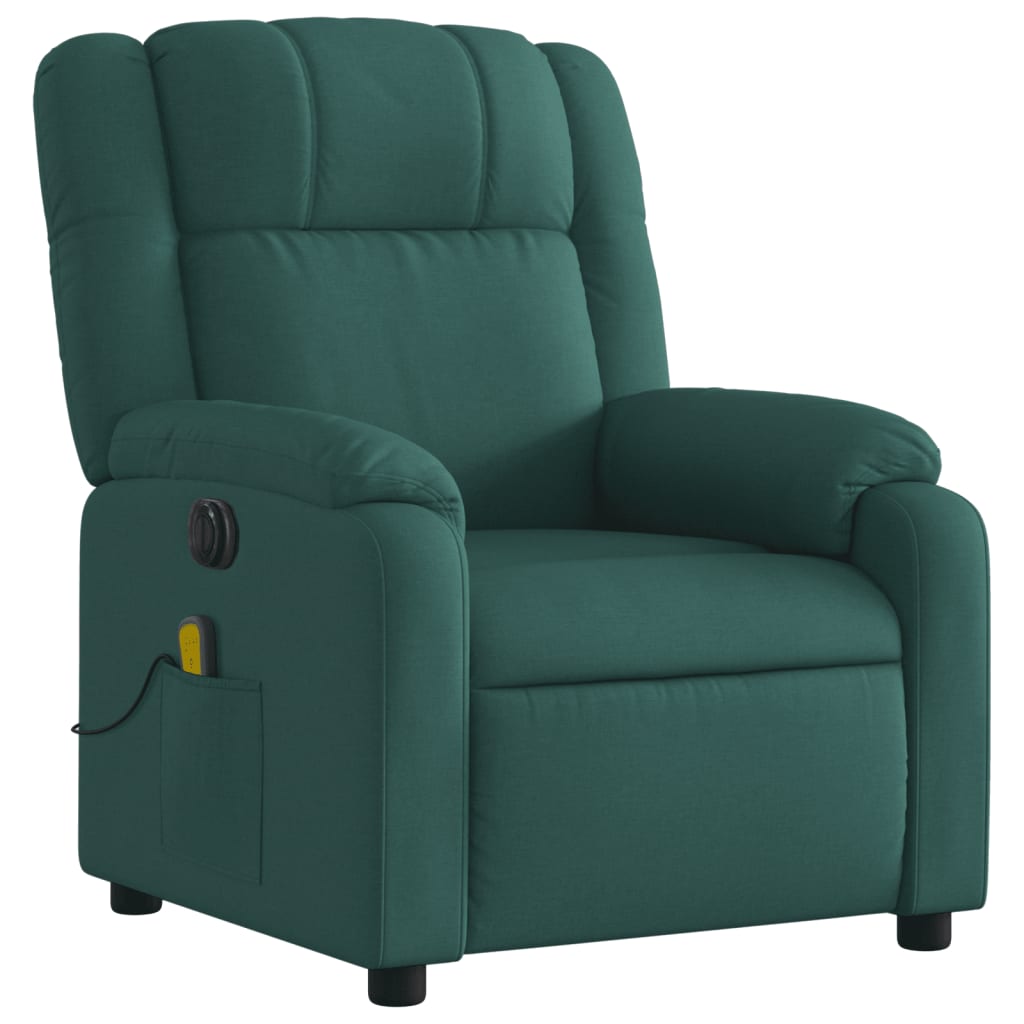 vidaXL Sillón reclinable de masaje eléctrico tela verde oscuro