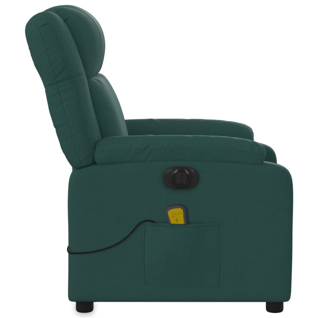 vidaXL Sillón reclinable de masaje eléctrico tela verde oscuro