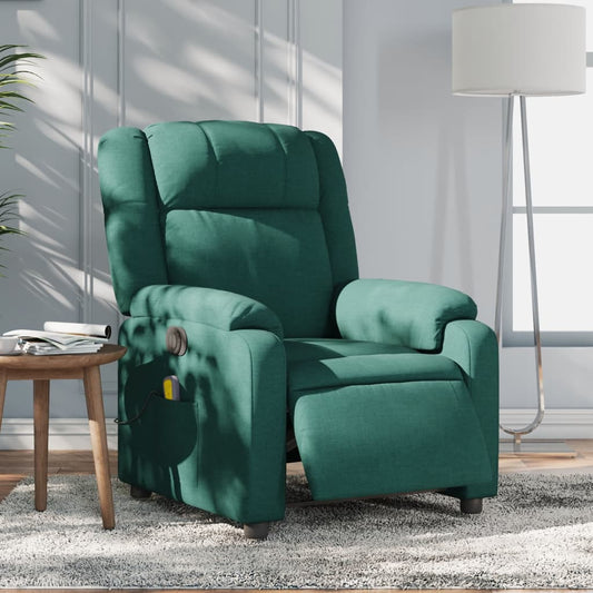 vidaXL Sillón reclinable de masaje eléctrico tela verde oscuro