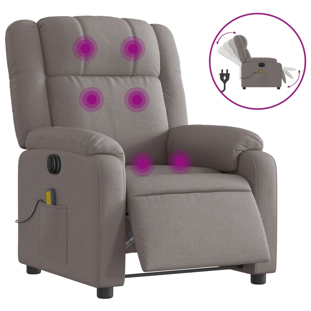 vidaXL Sillón reclinable de masaje eléctrico tela gris taupe